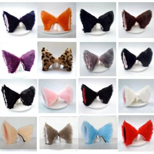 Men Women Halloween Christmas Party Cosplay Accessory Cat Fox Long Fur Ears Costume Hair Clips Plush Ears Headwear