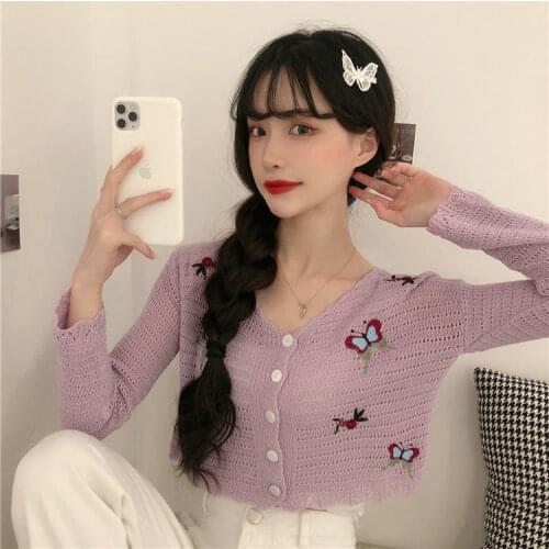 Woman Sweaters Cardigan Popular Top Coat Art Embroidery Butterfly Short Western Style Navel Knit Cardigan Sueters De Mujer