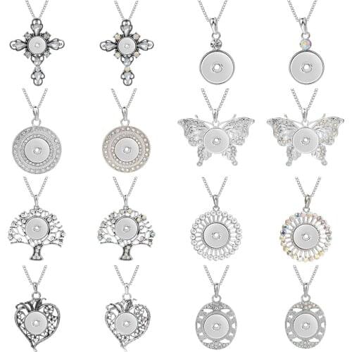 New Flower Snap Button Necklace with Chians Vintage Metal Snap Pendant Necklace Fit 18mm 20mm Snap Button Jewelry for Women