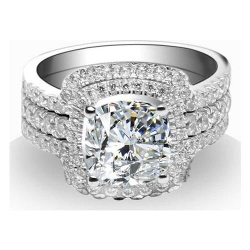 2 Carat Pure 18K Gold Three Rings Combine Splendent Simulate Diamond Women Wedding Ring Top Brand Super Bridal Gold Jewelry