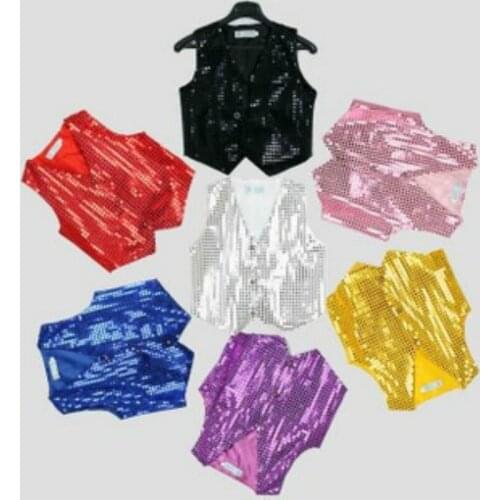 Girls Ballet New style Hip-Hop Vest Costume Children Street Dance Sequins Vest Performance Boys Jazz Dance Sequins Vest