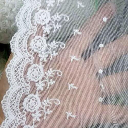 15yards/lot 13cm wide White Embroidered Tulle Lace trim DIY Wedding Dress Edge Embroidery Mesh lace Trim