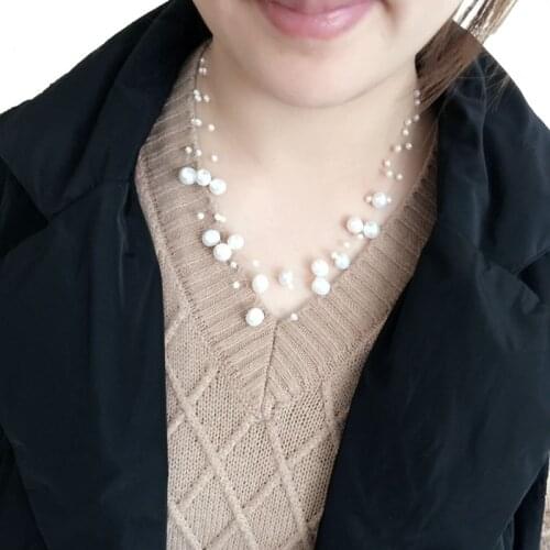 2021 Real Natural Multi Layer Round Pearl Necklace Woman,Wedding White Fresh Water Pearl Choker Necklace Girls Jewelry