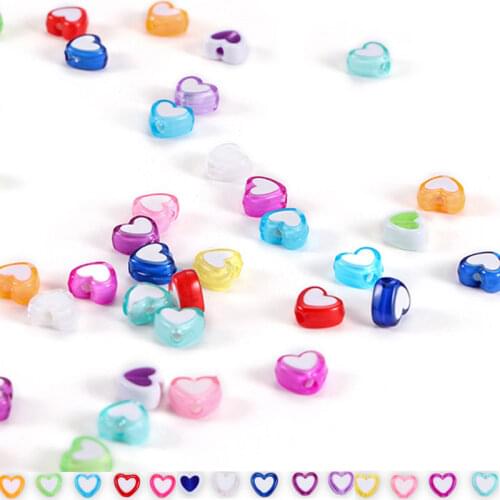 50pcs 7.6*8.5mm 14 Color Glossy Love Heart Acrylic Bead Loose Spacer Beads For Jewelry Making DIY Bracelet Accessories