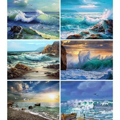 5D DIY Diamond Painting Sea Landscape Cross Stitch Full Drill Square Diamond Embroidery Scenery Mosaic Picture Home Decoration