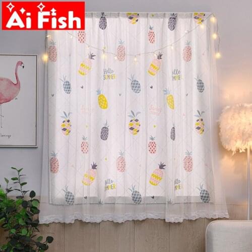 Cartoon Pineapple Double Layer Velcro Curtains without Perforation Installation Bedroom Paste Kitchen Apartment Shade Cloth #35