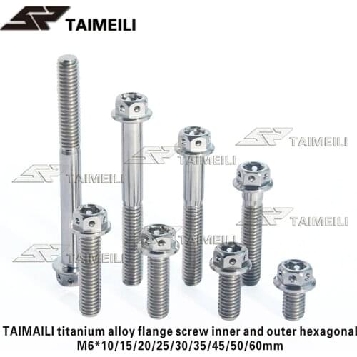 TAIMAILI titanium alloy flange screw inner and outer hexagonal silver M6x/10/15/20/25/30/35/45/50/60mm motorcycle repair screw