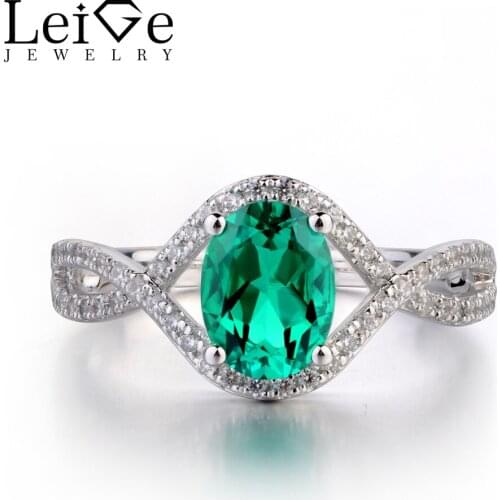 Leige Jewelry Oval Shaped Emerald Ring Sterling Silver 925 Fine Jewelry Green Gemstone Wedding Engagement Rings for Women