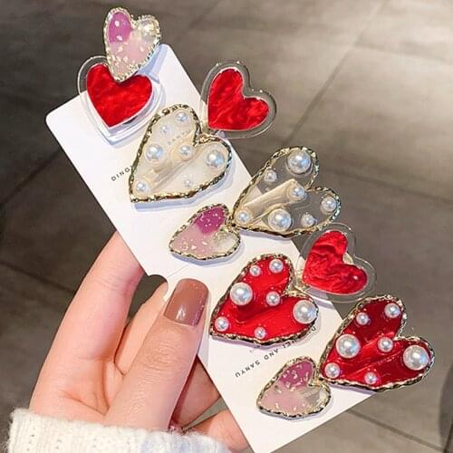 Red Celebrities Pearl Love Hairpin Fashion Hairpin Duckbill Clip Side Clip Girl Bangs Clip Headdress One-Word Hairpin