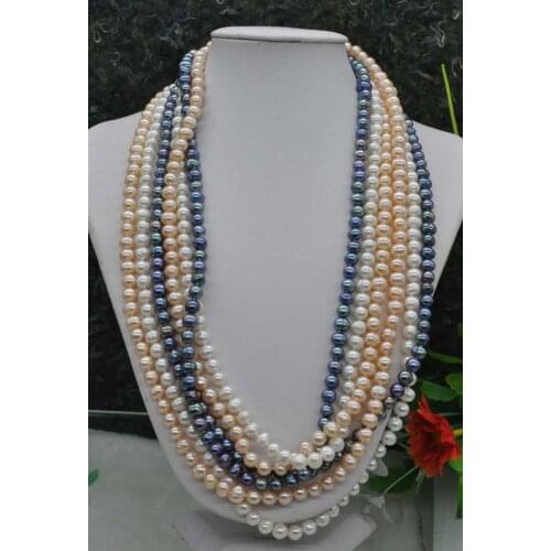 120cm length 6mm near potato round freshwater pearl sweater chain necklace