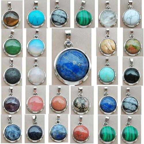 Lapis Lauzli Tiger Eye Opal Crystal Malachite Aventurine Malachite Goldstone Blue Sand Unakite Howlite Round Pendant Bead WB931