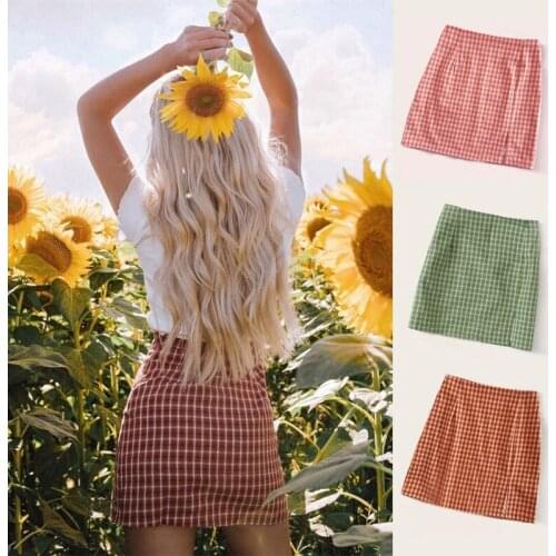 Split Summer Short Skirts Pleated Women Loose High Waist Skirt Plaid Skirt Korean Style Womens Japanese Female Mini Skirts 2020