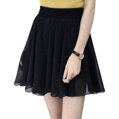 Summer Women Chiffon Elastic High Waist Pleated A-line Party Mini Short Skirt