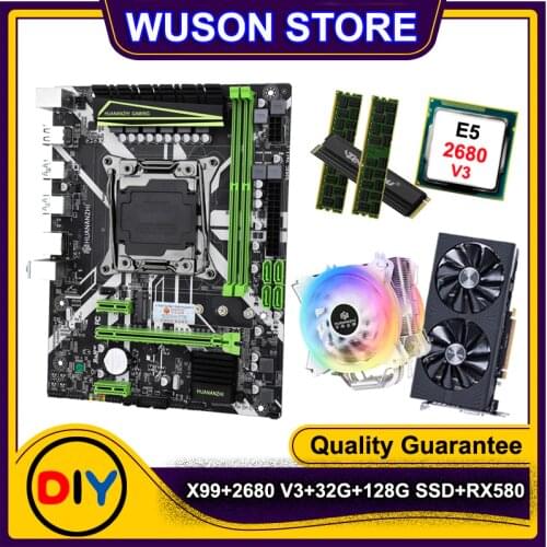 HUANANZHI X99-8M Motherboard with 128G M.2 NVMe SSD Video Card RX580 4G Xeon CPU E5 2680 V3 Radiator RAM 32G(2*16G) DDR4 RECC