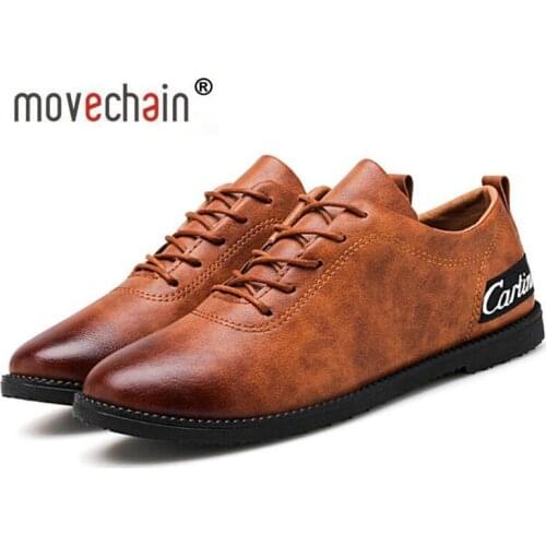 Movechain Fashion Man PU Leather Business Casual Shoes mens Comfortable Party Lace Up Shoes Men Vintage Shoe