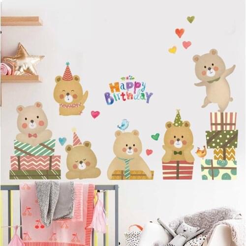 Cartoon Bear Wall Stickers for Kids Room Living Room Bedroom Wall Decoration Nursery Home Decor Wall Decals Art Wallpaper