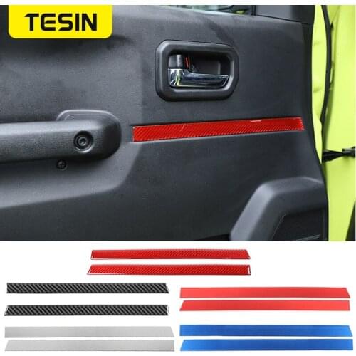 TESIN Carbon fiber Stickers for Suzuki Jimny JB74 Aluminum Car Door Inner Decoration Cover for Suzuki Jimny 2019+ Accessories