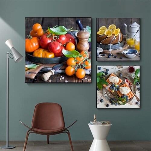 Kitchen Themed Wall Art Decor Fruits and food In Table Canvas Paintings Food Cook Canvas Art Print Decor for kitchen Home Decor