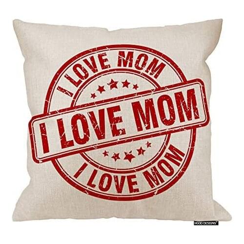 Love Throw Pillow Case,Funny i Love mom Red Stamp Cotton Linen Cushion Cover Square Standard Home Decorative for Men/Women