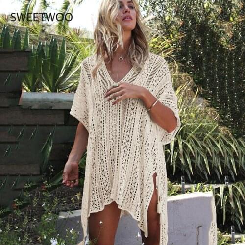 New Swimwear 2021 Swimsuit Women Cover Ups Sleeve Kaftan Beach Dress Robe De Plage Solid White Cotton Pareo Beach Cover Up