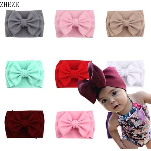 1Pcs Fashion 7" Solid Color Double Bow Headwear Children Soft Elastic Fabric Hairband Waffels Baby Headwraps Hair Accessories
