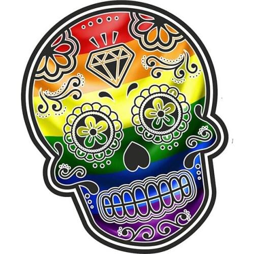 Lovely Car Sticker Mexican Day of The Dead Sugar Skull with Lgbt Gay Pride Rainbow Flag Motif External Decal Pvc 13cm X 11cm