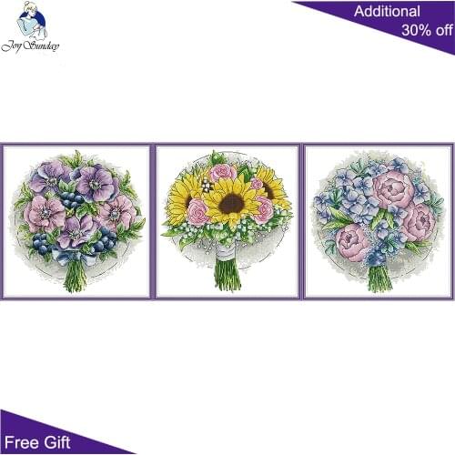 Joy Sunday Berries Dream Sunflower Bouquet H885 H886 H887 Counted Stamped Home Decor Flowers Embroidery DIY Cross Stitch kits