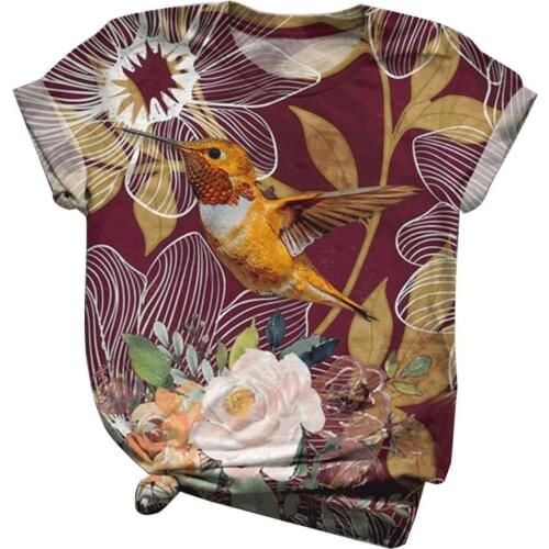 Plus Size Women T-shirt Short Sleeve Vintage Floral Print Cotton Blend O Neck Tee Tops Summer Casual Loose T Shirt