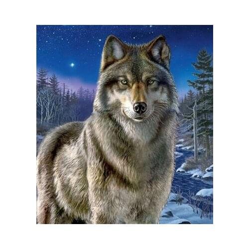 The Wolf in the Night Animals Needlework,Embroidery,DIY 14CT Art Cross stitch kits,Pattern Counted Cross-Stitching Set Decor