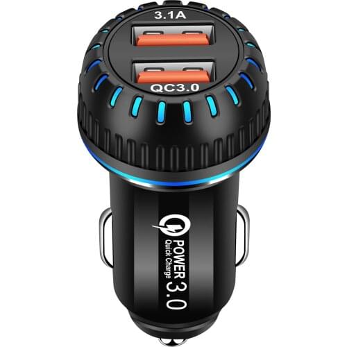 Dual Ports USB Fast Charging Phone Charger In Car QC3.0 USB Luminous Car Charger for Iphone Samsung Mobile Phone 3.1A+QC3.0 Port