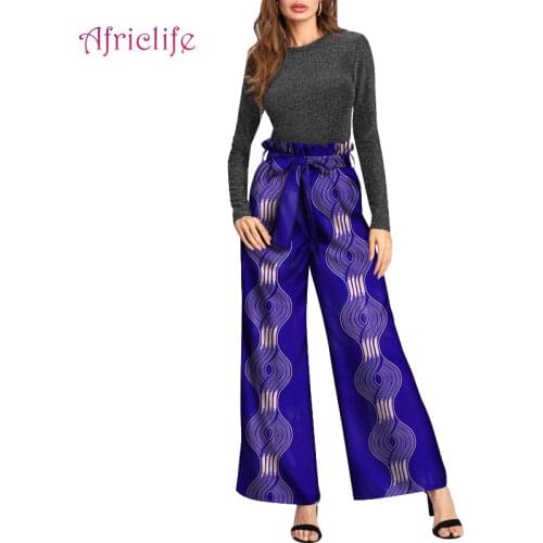 African Print Wide Leg Pants High Waist With Adjusted Belt Women Dresses Plus Size Lady Clothes WY6467