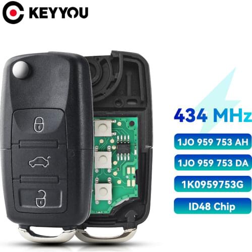 KEYYOU 3 Buttons Flip Key Folding Smart Remote Car Key Fob ID48 Chip For VW Volkswagen PASSAT Polo Skoda Seat 1J0959753AH 434Mhz