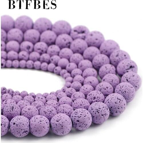 BTFBES Light Purple Rubber Lava Beads Volcanic Rock Natural Stone 4 6 8 10 12mm Loose beads for Jewelry Bracelet Making DIY 15