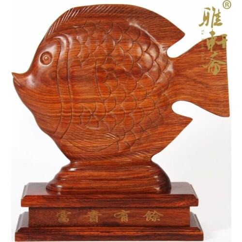 T Gallery vegetarian mahogany crafts Town store treasure rich Youyu fish bream wood color decoration Feng Shui