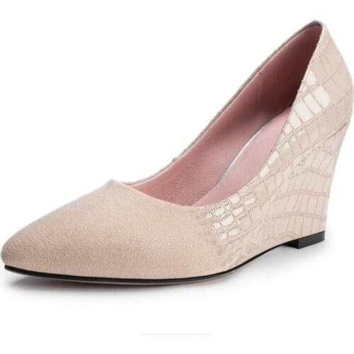 EshtonShero Women Pumps Shoes Woman Platform PU Leather+PU Wedge High Heels Slip On Black Ladies Wedding Shoes Size 3-11