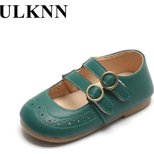ULKNN Pink Princess Shoes Girl With Hollow Out Flat Anti-Slippery Green Kids Girls Shoes 2 And 3 Years Childrens Leather Shoes