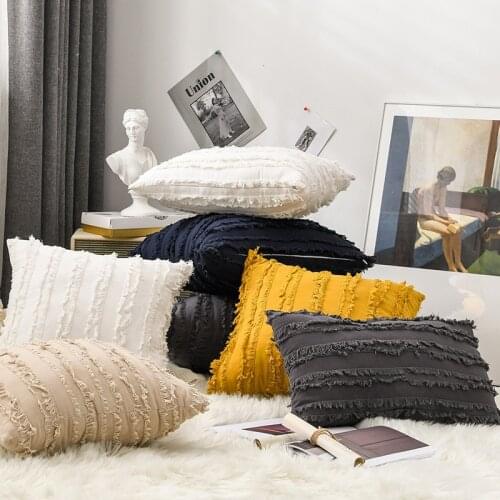 Striped Fringes Decorative Throw Pillow Covers Cotton Linen Cushion Covers for Couch Sofa Bedroom Living Room