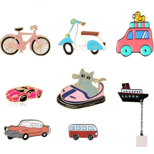 Bargain Price Transportation Collection Enamel Pin Cartoon Bike Car Bus Boat Motorcycle Brooch Badge for Bag Lapel Button Gift