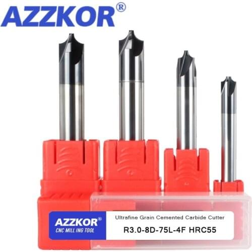 AZZKOR Convex Milling Alloy Coating Tungsten Steel Tool By Aluminum 4 Blade Endmills Wholesale Top Steel Milling Cutter HRC55