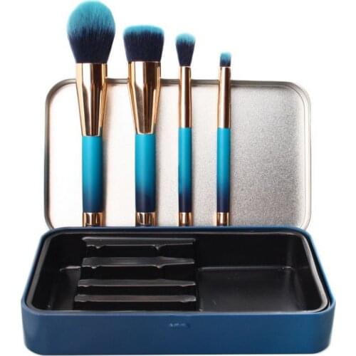 High quality Magnet Gradient Fresh powder eyebrow brush Set Portable Iron Case 4 pcs Makeup Brush kits Tools