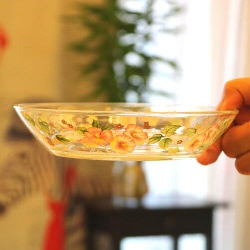 High-grade morning glory pattern lead-free transparent thicken glass dish deep plate salad fruit platter rice soup dessert bowl