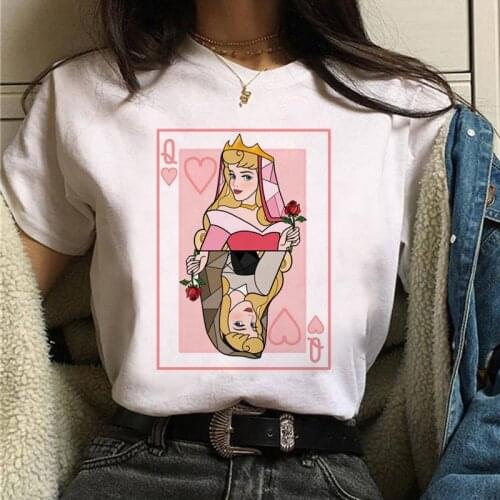 Disney Series Playing Cards Ladies T-shirt King Queen Funny Pattern Fashion cute Spoof Cartoon Pattern T-shirt Graphic T Shirts