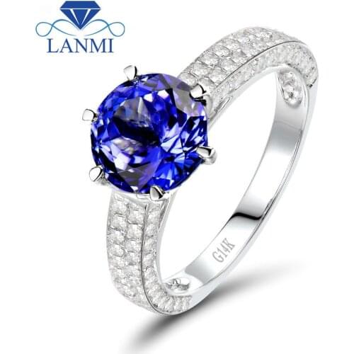 Solid 14K White Gold Natural Tanzanite Ring Real Diamond SI Clarity Round Cut Gemstone Jewelry for Women SR00121A