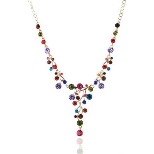 Women Fashion Multicolor Rhinestone Y-shaped Branch Bib Collar Chain Necklace