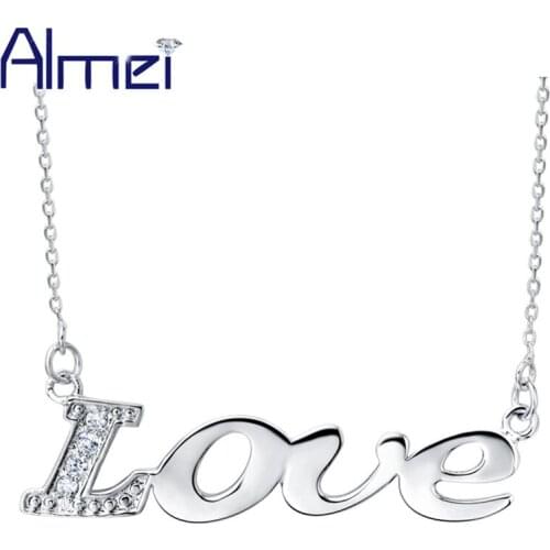 Almei Love Pendant Necklace for Women Silver Accessories Fashion Crystal Letter Collares Korean Necklace Cheap Jewelry AlmeiN910