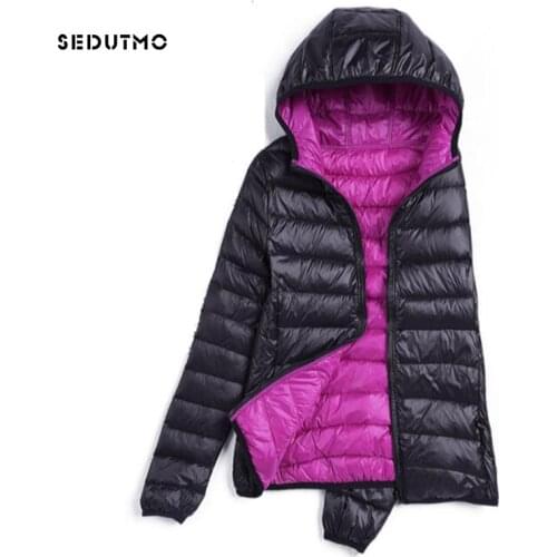 SEDUTMO Winter Ultra Light Womens Down Jackets Plus Size 3XL Duck Down Coat Hooded Short Slim Puffer Jacket Parkas ED323