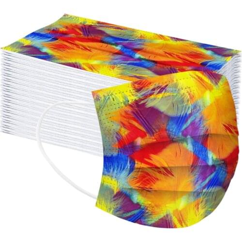 10/50pc Mascarillas Adult Feather Printed Designer Mask For Face Masque enfant Masque Jetables Halloween Cosplay Bandana