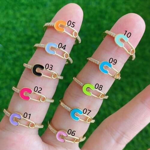 10PCS, Unique Design Enamel Pin Shape Rings Gold Color Women Fashion Jewelry Accessories