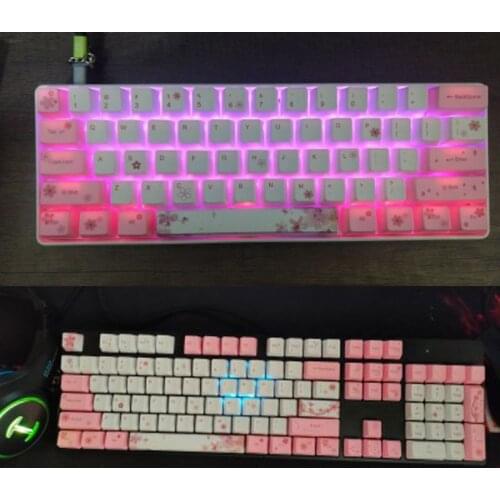 104+9 Keys OEM PBT Keycaps Full Set Mechanical Keyboard Keycaps PBT Dye-Sublimation Cherry Blossom Keycaps T84C