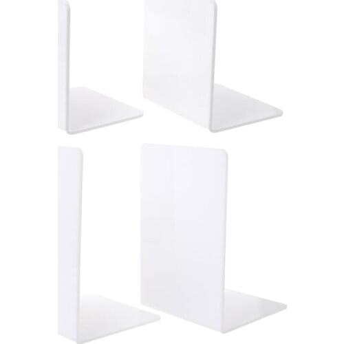 2Pcs White Acrylic Bookends L-shaped Desk Organizer Desktop Book Holder School Stationery Office Accessories
